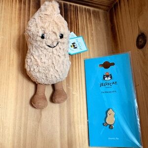 Jellycat Tan Plush Peanut with Enamel Pin